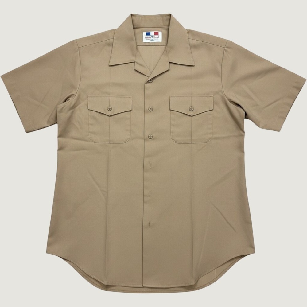 Set of 2 Flying Cross Men uniform shirts size L Tan/Khaki Short Sleeve USA Made